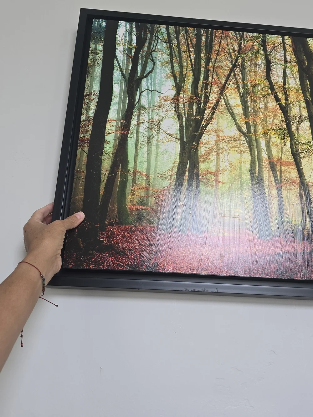 Framed Autumn Forest Wall Art Print - Red & Green